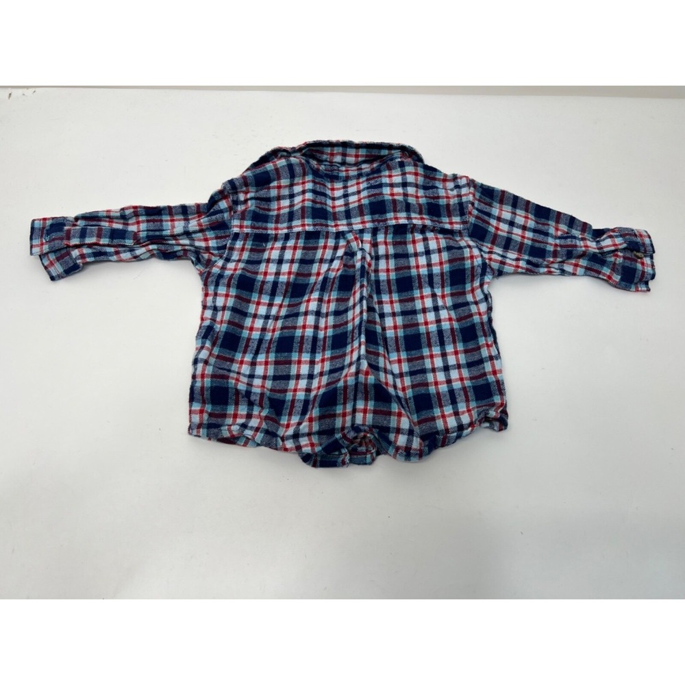 Wonder‎ Kids Shirt Blue Red Navy Plaid Button Front Long Sleeve Boys 6/9 Months